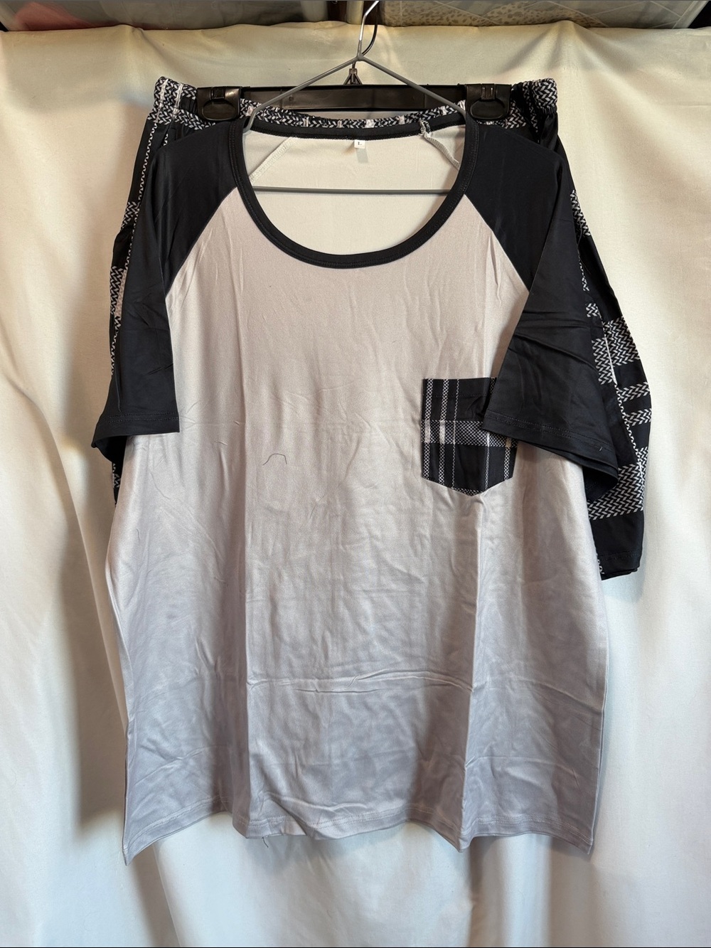 Women’s Black & White Raglan Pocket Pajama Top and shorts